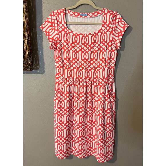 J McLaughlin Dress M Medium Pink White Pockets Short Sleeve Washable Summer - Picture 5 of 7